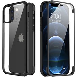 Valenta Full Cover iPhone 12 Hoesje Gehard Glas Backcover Shockproof - Zwart