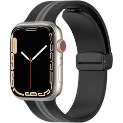 Mobigear Stripe Mag Siliconen Apple Watch Bandje Magneetsluiting - 49/46/45/44 mm - Zwart / Grijs