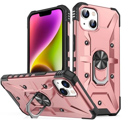 Mobigear Armor Ring iPhone 14 Hoesje Hardcase Backcover Shockproof met Ringhouder - Roségoud