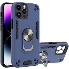 Mobigear Armor Ring iPhone 14 Pro Max Hoesje Hardcase Backcover Shockproof met Ringhouder - Blauw