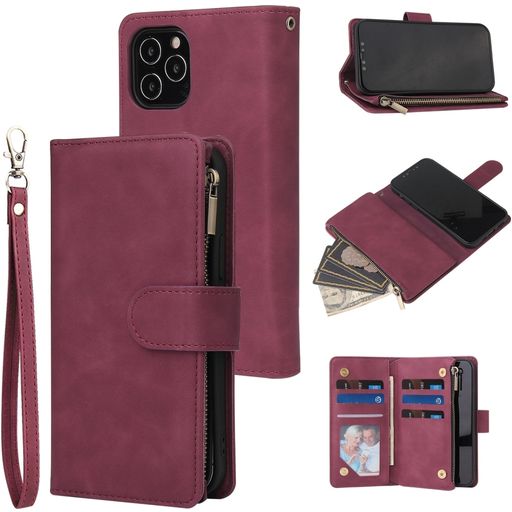 Mobigear Zipper iPhone 12 Hoesje Bookcase Portemonnee - Rood