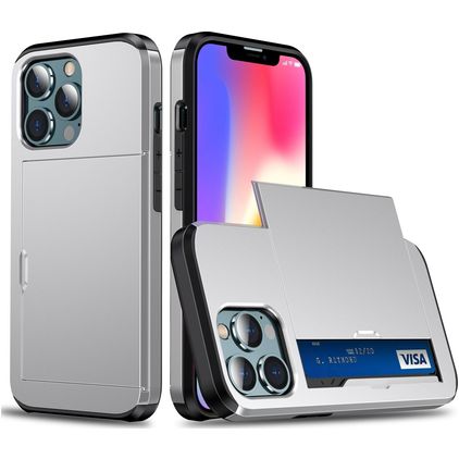 Mobigear Card iPhone 13 Pro Max Hoesje Hardcase Backcover Shockproof met Pasjeshouder - Zilver