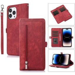 Mobigear Zipper iPhone 14 Pro Hoesje Bookcase Portemonnee - Rood