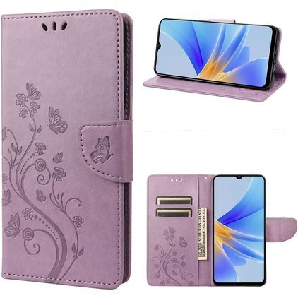 Mobigear Flowers OPPO A17 Hoesje Bookcase Portemonnee - Paars