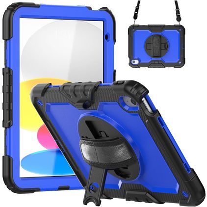 Mobigear SureGrip Xtreme iPad 10 (2022) Hoes Hard Kunststof,Siliconen Backcover + Schouderband + Standaard - Donkerblauw
