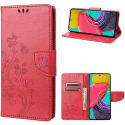 Mobigear Flowers Samsung Galaxy M53 Hoesje Bookcase Portemonnee - Rood