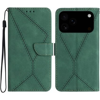 Mobigear Stitch iPhone 17 Pro Hoesje Bookcase Portemonnee - Groen
