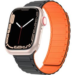 Mobigear Loop Mag Siliconen Apple Watch Bandje Magneetsluiting - 42/41/40/38 mm - Zwart / Oranje