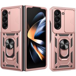 Mobigear Armor Ring Cam Slide Samsung Galaxy Z Fold 7 Hoesje Hardcase Backcover Shockproof met Ringhouder en Camera Slider - Roségoud