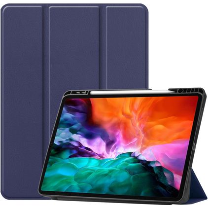 Mobigear Tri-Fold Gel iPad Pro 12.9 Inch (2021) Hoes TPU,Kunstleer Bookcase + Stylus Houder - Donkerblauw