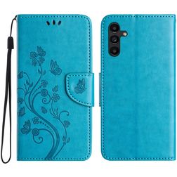 Mobigear Flowers Samsung Galaxy A56 Hoesje Bookcase Portemonnee - Blauw