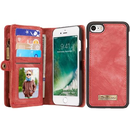Caseme 008 iPhone SE (2022) Hoesje Uitneembare 2in1 Bookcase Portemonnee - Rood