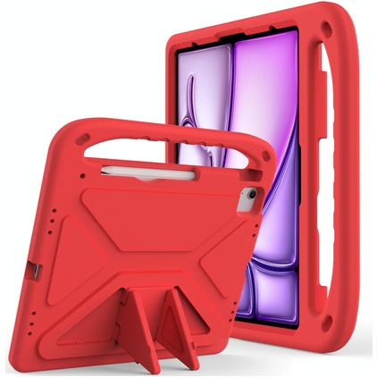 Mobigear AeroArmor iPad Air 13 Inch (2024) Kinder Tablethoes met Handvat + Stylus Houder - Rood