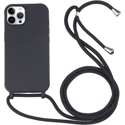 Mobigear Lanyard iPhone 16 Pro Max Siliconen Hoesje met koord - Zwart