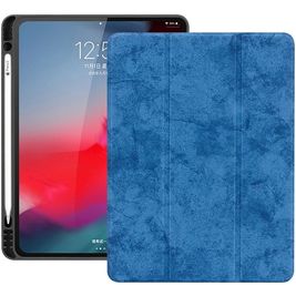 Mobigear Tri-Fold Gel iPad Pro 12.9 Inch (2018) Hoes TPU,Kunstleer Bookcase + Stylus Houder - Blauw