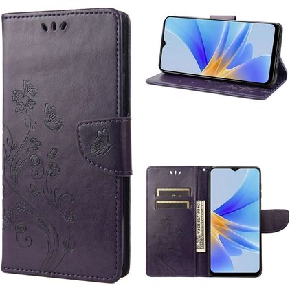 Mobigear Flowers OPPO A17 Hoesje Bookcase Portemonnee - Paars