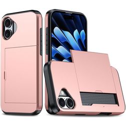 Mobigear Card iPhone 16 Plus Hoesje Hardcase Backcover Shockproof met Pasjeshouder - Roségoud