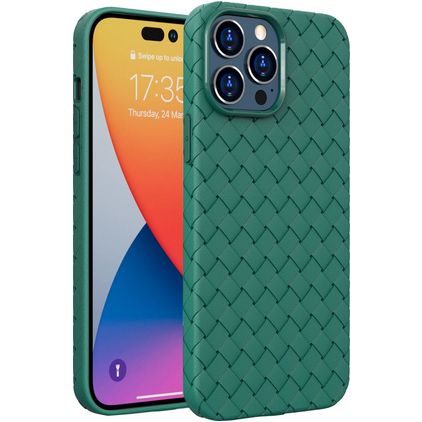 Mobigear Woven iPhone 14 Pro Max Hoesje Flexibel TPU Backcover - Groen