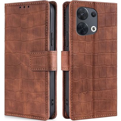 Mobigear Croco OPPO Reno 8 5G Hoesje Bookcase Portemonnee - Bruin