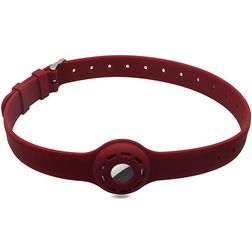 Mobigear Apple AirTag Hoesje Flexibel Siliconen Halsband - 23.5 - 47.5 cm - Bordeaux Rood