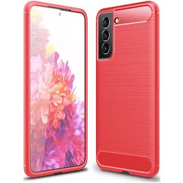 Mobigear Brushed Slim Samsung Galaxy S21 FE Hoesje Flexibel TPU Backcover - Rood Mobigear Brushed Slim Samsung Galaxy S21 FE Hoesje Flexibel TPU Backcover - Rood