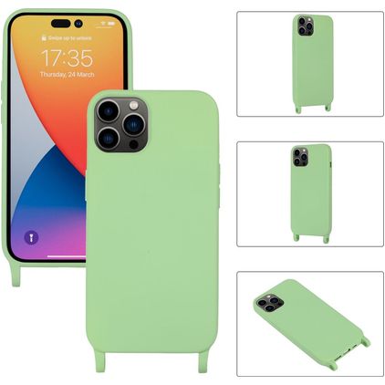 Mobigear Lanyard iPhone 14 Pro Siliconen Hoesje met koord - Groen