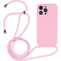 Mobigear Lanyard iPhone 14 Pro Siliconen Hoesje met koord - Roze