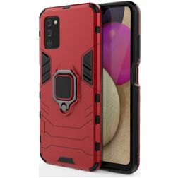 Mobigear Armor Ring Samsung Galaxy A03s Hoesje Hardcase Backcover Shockproof met Ringhouder - Rood