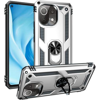 Mobigear Armor Ring Xiaomi Mi 11 Lite Hoesje Hardcase Backcover Shockproof met Ringhouder - Zilver