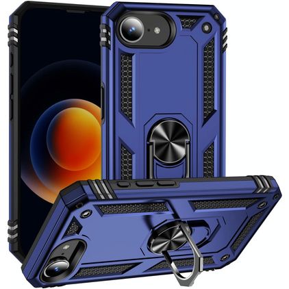 Mobigear Armor Ring iPhone 16e Hoesje Hardcase Backcover Shockproof met Ringhouder - Blauw