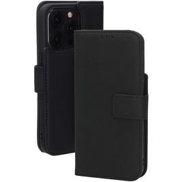 Mobiparts Wallet iPhone 15 Pro MagSafe Hoesje Echt Leer Bookcase Portemonnee - Zwart