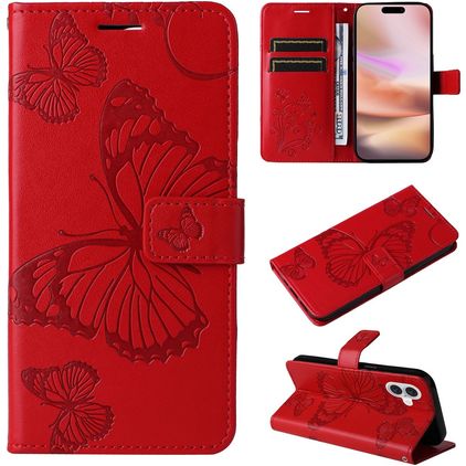 Mobigear Butterfly iPhone 16 Plus Hoesje Bookcase Portemonnee - Rood
