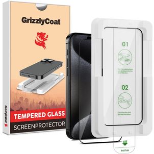 GrizzlyCoat AlignPro iPhone 15 Pro Glazen Screenprotector - Case Friendly + Installatie Frame - Zwart