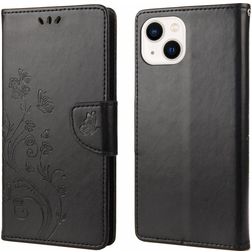 Mobigear Flowers iPhone 14 Plus Hoesje Bookcase Portemonnee - Zwart