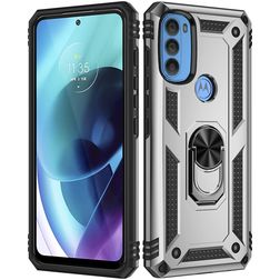 Mobigear Armor Ring Motorola Moto G71 5G Hoesje Hardcase Backcover Shockproof met Ringhouder - Zilver