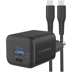 Mobilize Wall Charger Dual USB / USB-C USB-C 1.2 Meter Power Delivery 30W - Zwart