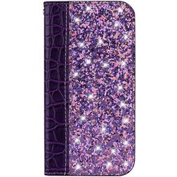Mobigear Croco Glitter Motorola One Power Hoesje Bookcase Portemonnee - Paars