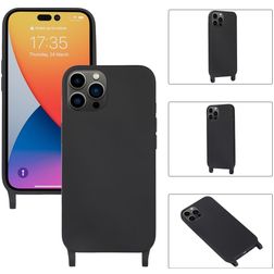Mobigear Lanyard iPhone 14 Pro Max Siliconen Hoesje met koord - Zwart