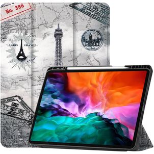 Mobigear Tri-Fold Gel iPad Pro 12.9 Inch (2021) Hoes TPU,Kunstleer Bookcase + Stylus Houder - Eiffeltoren