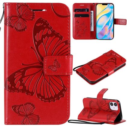 Mobigear Butterfly iPhone 12 Mini Hoesje Bookcase Portemonnee - Rood