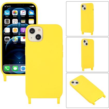 Mobigear Lanyard iPhone 14 Plus Siliconen Hoesje met koord - Geel