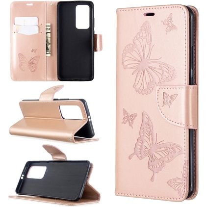 Mobigear Butterfly Huawei P40 Pro Hoesje Bookcase Portemonnee - Roségoud
