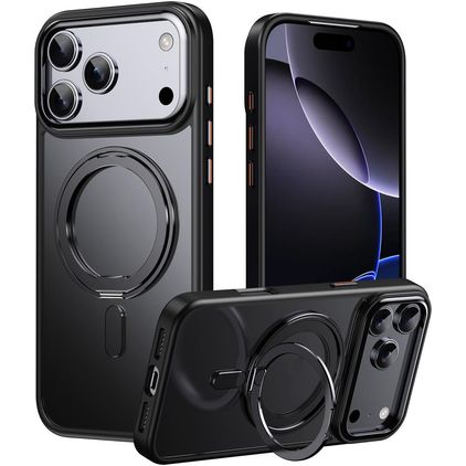 Mobigear Frosted Mag iPhone 17 Pro Max MagSafe Hoesje Hardcase Backcover met Standaard - Zwart
