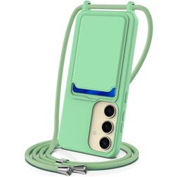 Mobigear Lanyard Card Samsung Galaxy A35 Siliconen Hoesje met koord en Pasjeshouder - Groen