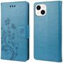 Mobigear Flowers iPhone 14 Hoesje Bookcase Portemonnee - Blauw