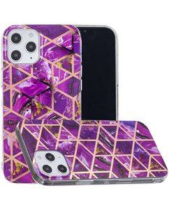 Mobigear Marble iPhone 12 Hoesje Flexibel TPU Backcover - Paars