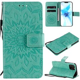 Mobigear Sunflower iPhone 12 Mini Hoesje Bookcase Portemonnee - Turquoise