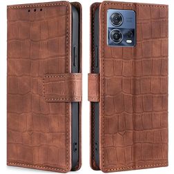 Mobigear Croco Motorola Edge 30 Fusion Hoesje Bookcase Portemonnee - Bruin