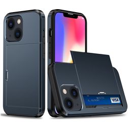 Mobigear Card iPhone 15 Hoesje Hardcase Backcover Shockproof met Pasjeshouder - Donkerblauw
