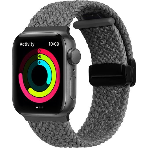 Mobigear Braided Mag Nylon Apple Watch Bandje Magneetsluiting - 49/46/45/44 mm - Grijs